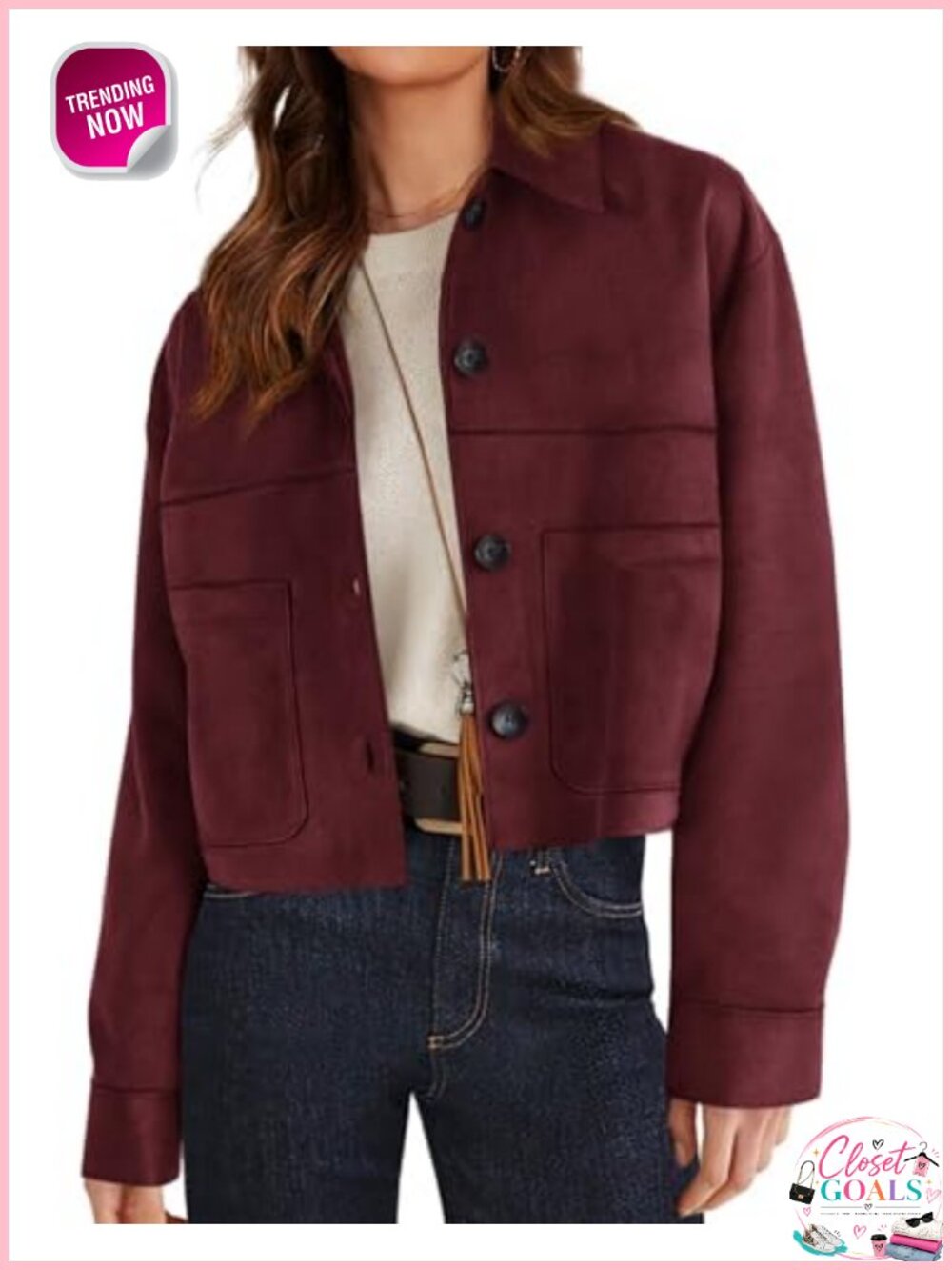 Faux Suede Shacket Women Lightweight Cropped Aviator Jacket Button Front